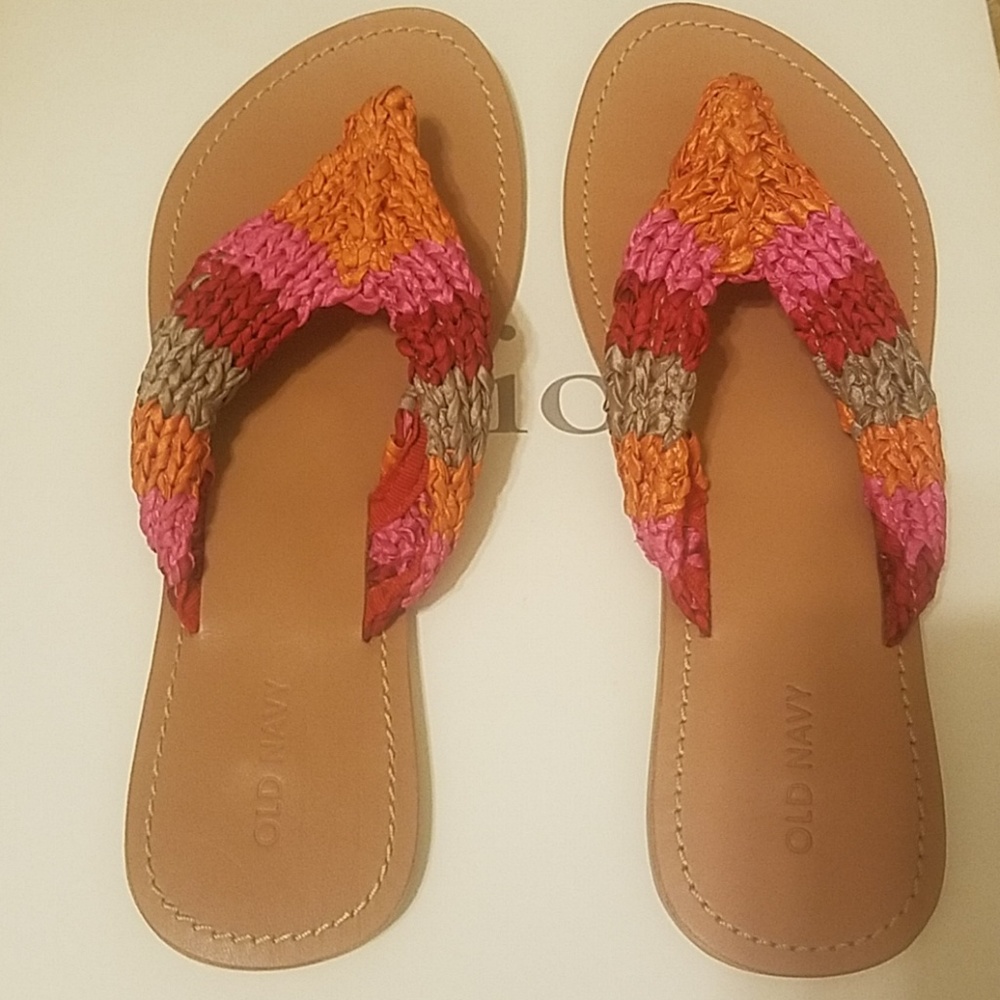 New Old Navy Flat Sandals Flip Flops red pink